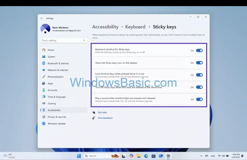 Windows allows you to customize Sticky Keys for your convenience